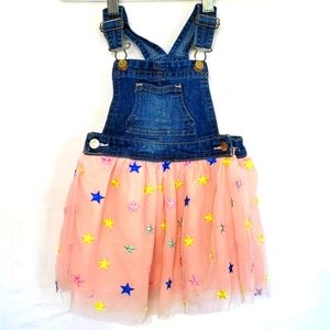 Wonder Nation 2T Girl's Denim Overalls & Pink Tulle W/Stars Dress